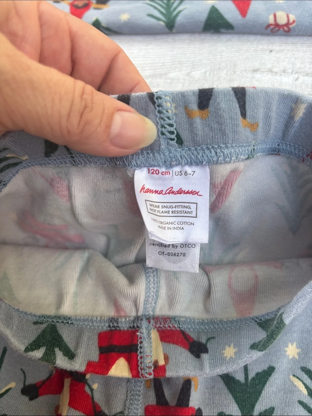 Hanna Anderson Kids Holiday Pajama Set - Light Blue with Red & Green Prints
